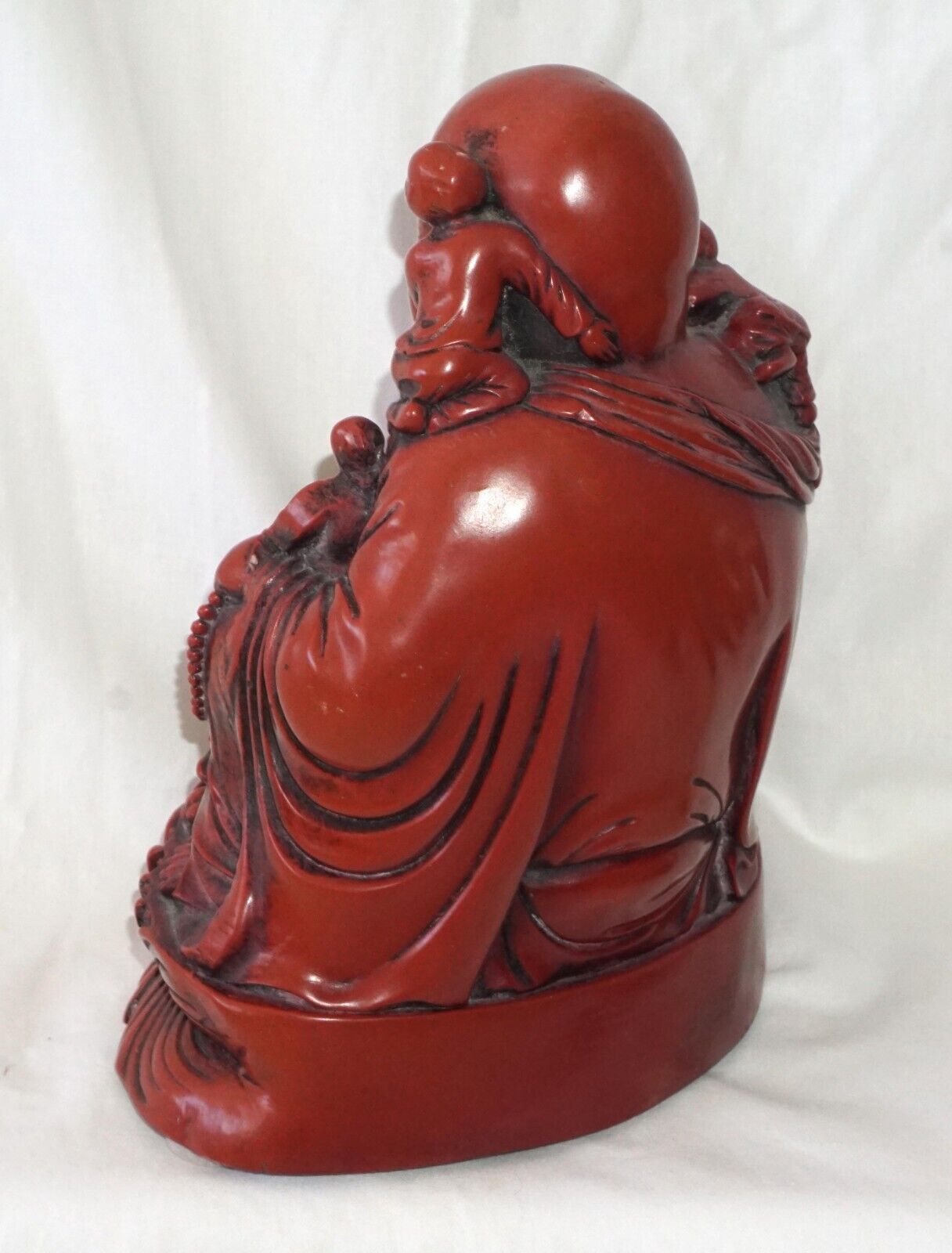 Vintage Cinnabar Style Resin Laughing Buddha Statue (HiC)