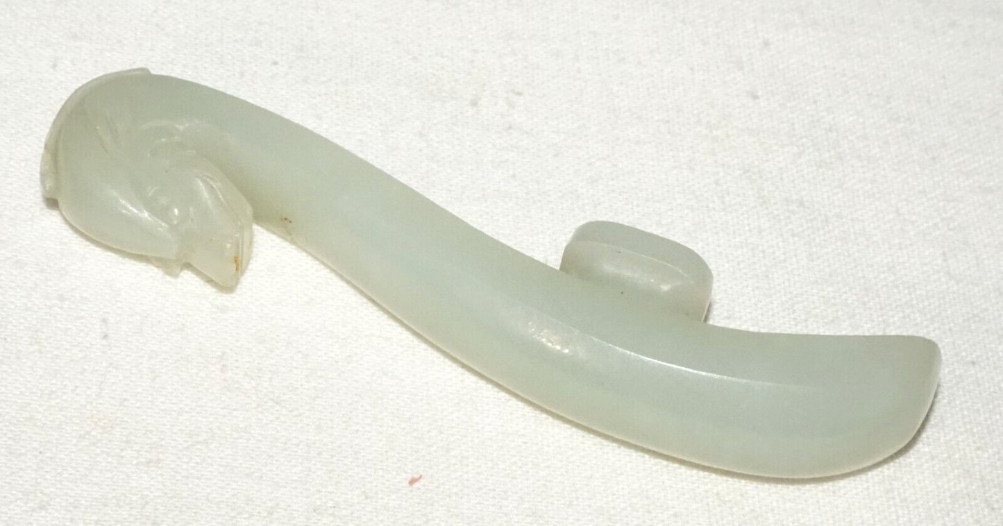 Antique Chinese Grey Green Nephrite Jade Dragon Belt Hook (UVi)#16