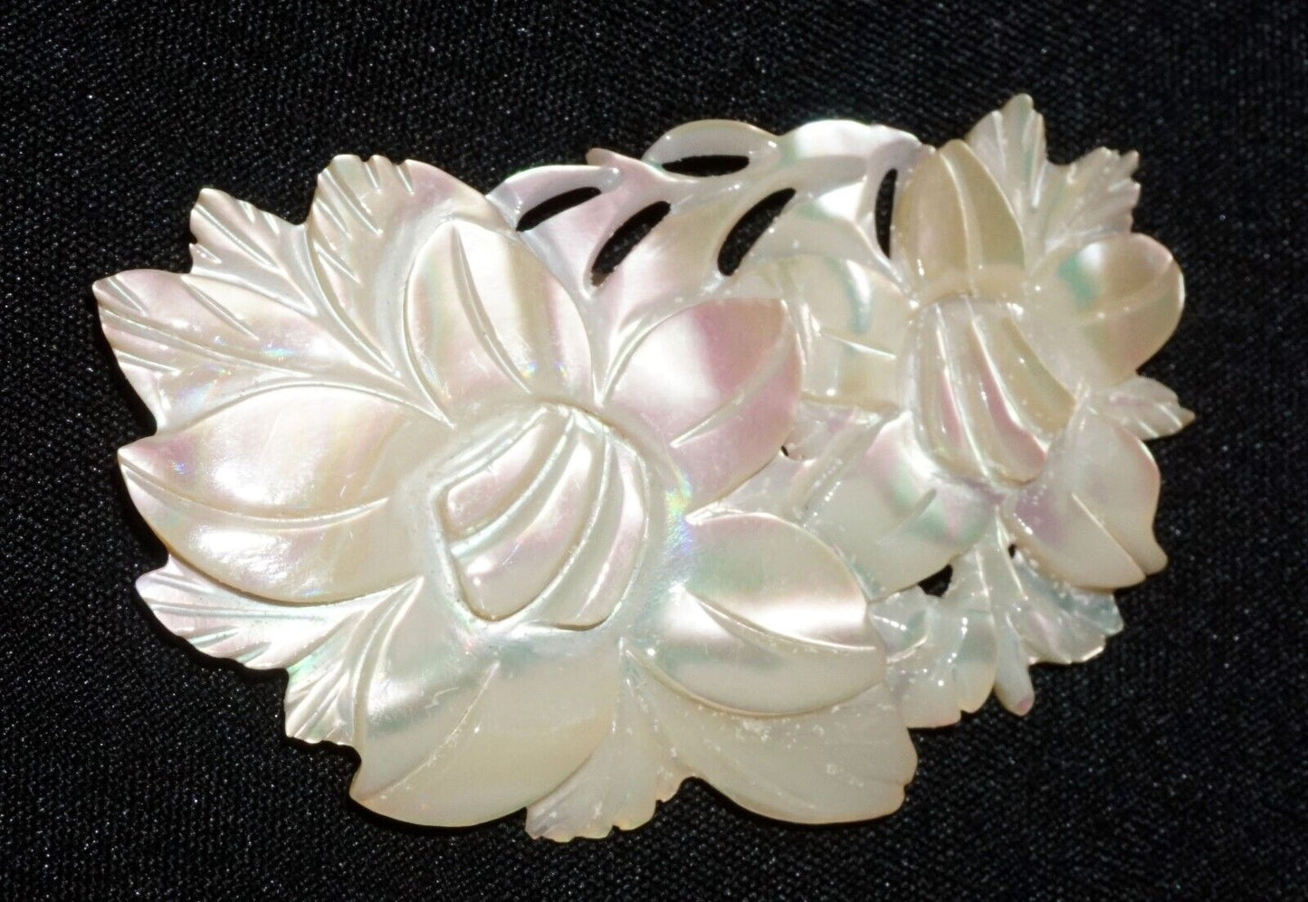 Vintage Mother of Pearl Carved Pierced Flower Brooch - beautiful (JoD)