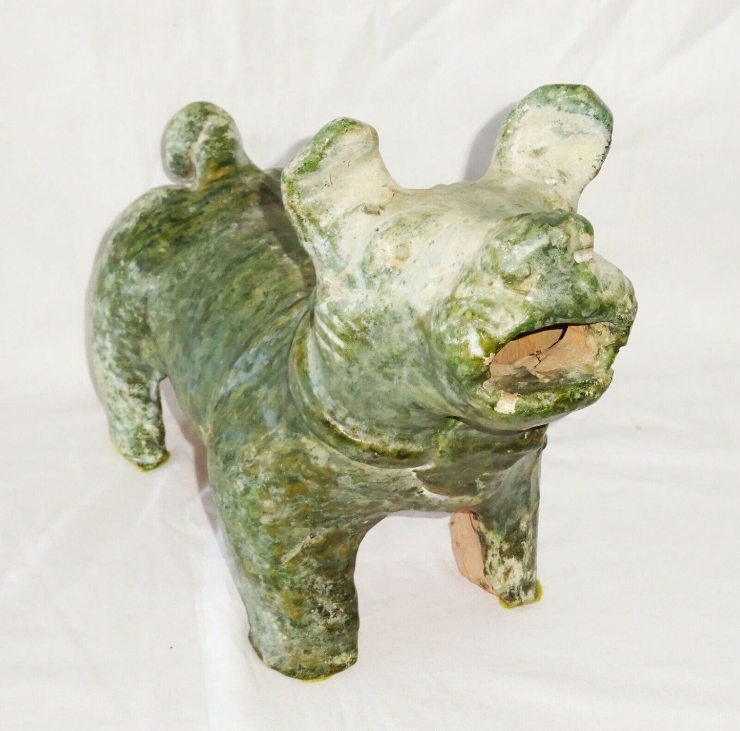 2000 Year Old Chinese Han Green Glaze Mortuary Figure Stout Dog Sculpture (DaM)