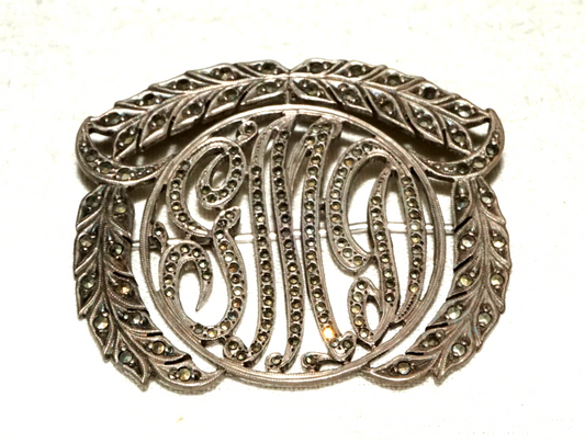 Antique Sterling Silver Monogram GMD Brooch w. Marcasite Accents (InS)#L1