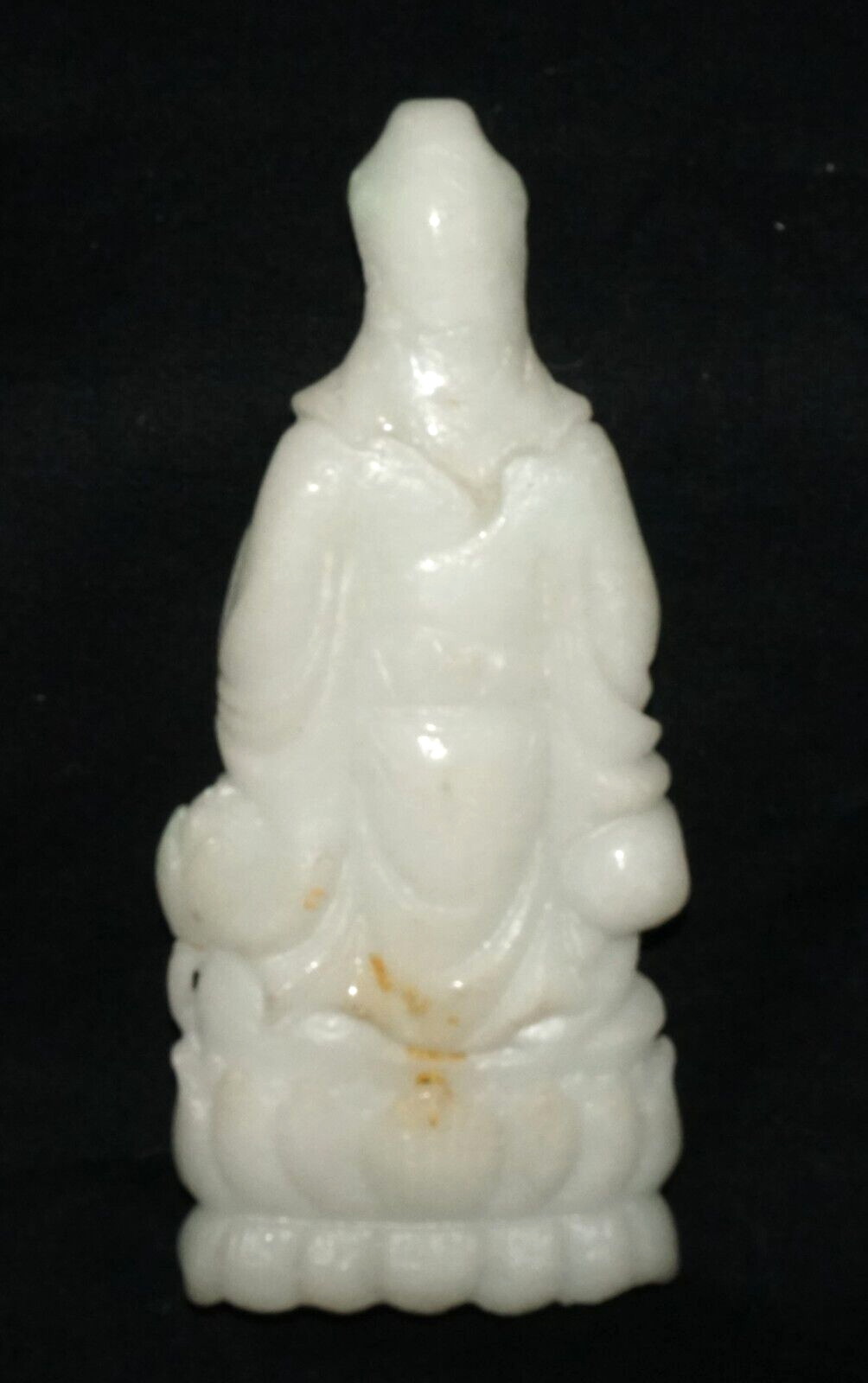 Vintage Chinese White Jadeite Jade Kwan Yin on a Lotus Base (Les)L21