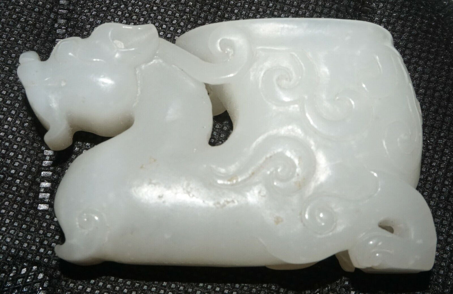 Vintage Chinese White Jade Mini Cup w. Nicely Carved Dragon Motif (AHB)