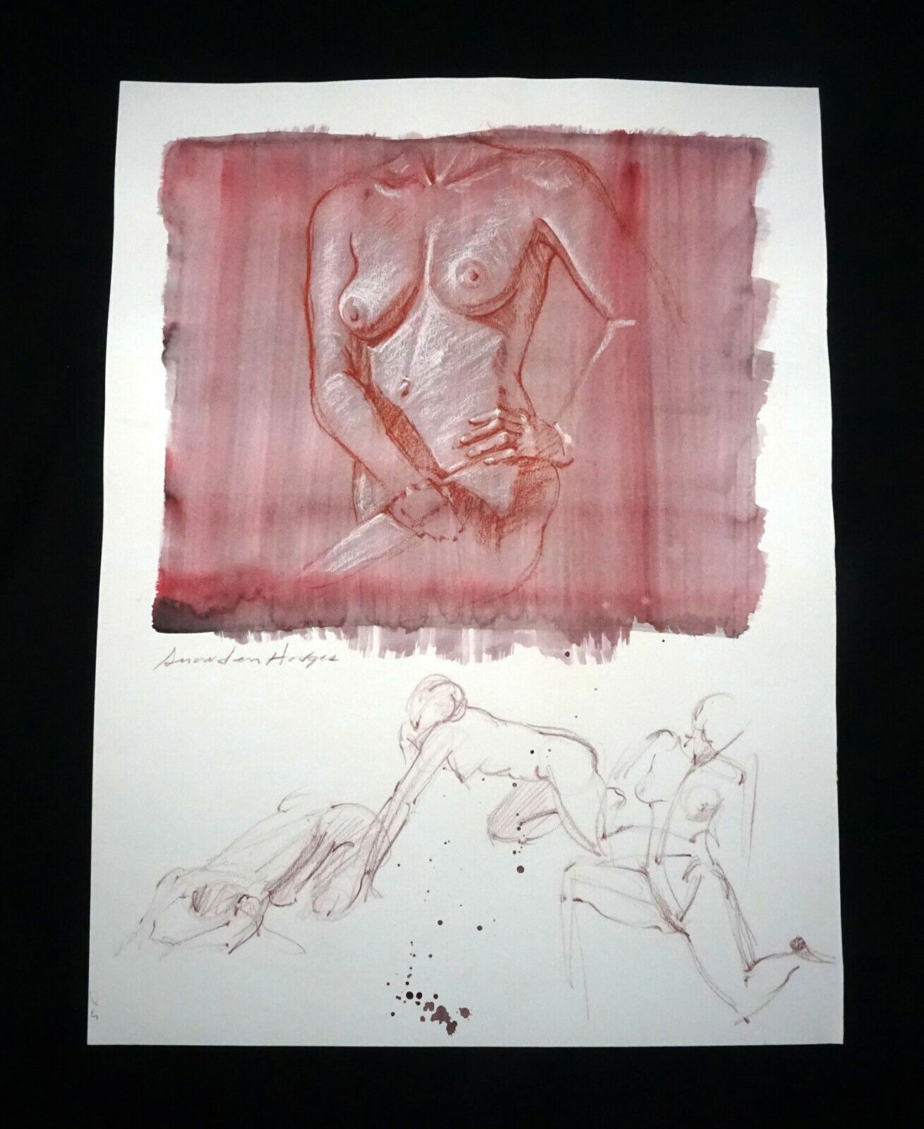 Hawaii Mixed Media Wash Painting Torso of a Female Nude Snowden Hodges (Sho)#135