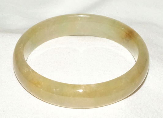 Vintage Chinese Semi Translucent Yellowish Green Jade Bangle Bracelet (InS)#L3