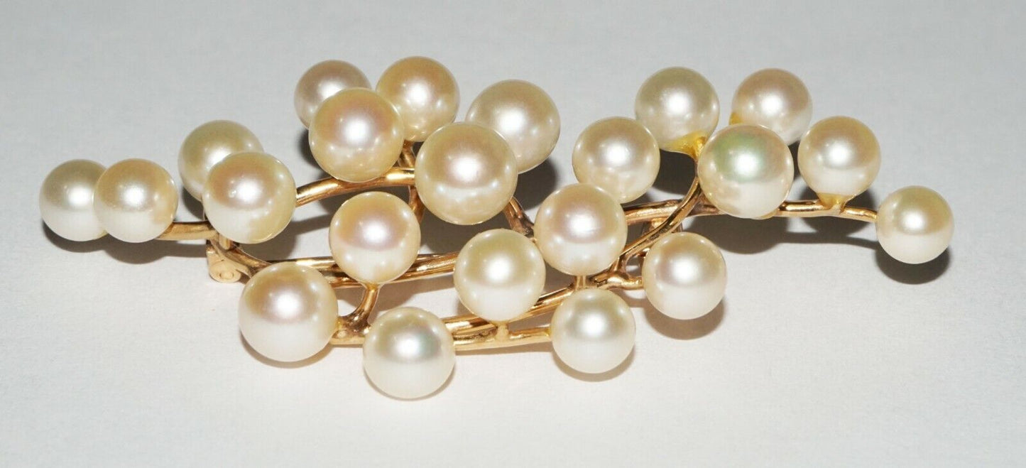 14k Yellow Gold Branch Motif Brooch set w. 24x Pearl Accents (NaD)#7