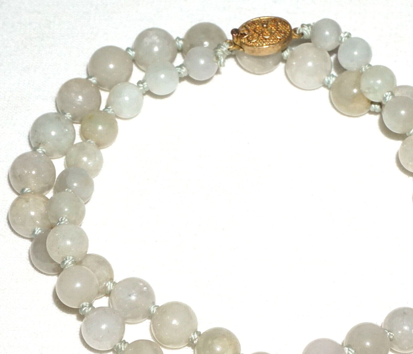 Vintage Chinese Grey Green Jadeite Jade Bead Necklace w. Silver Clasp (---)#3