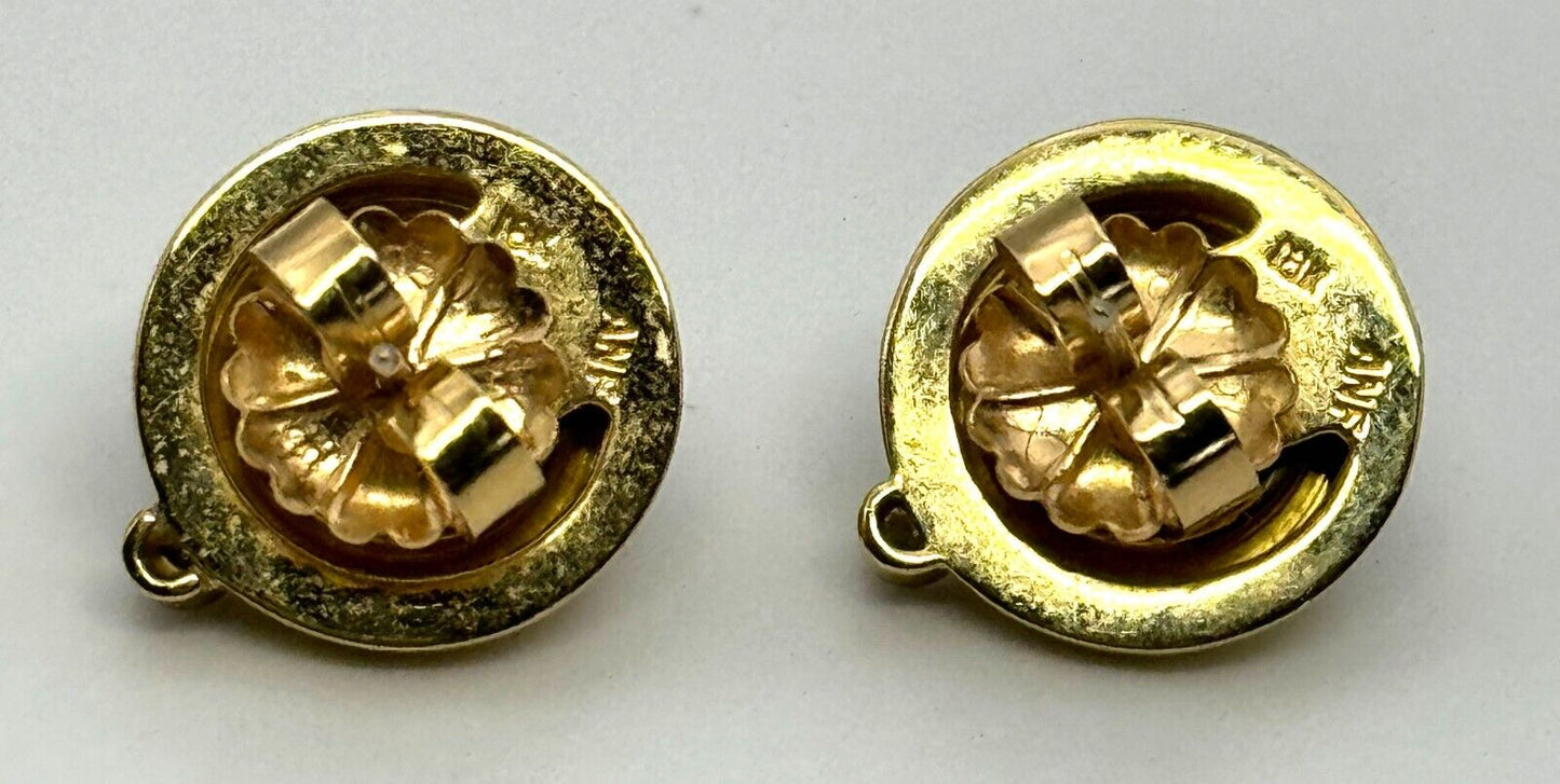 Vintage 18k Yellow Gold Onyx & Diamond Button Earrings (KnK)