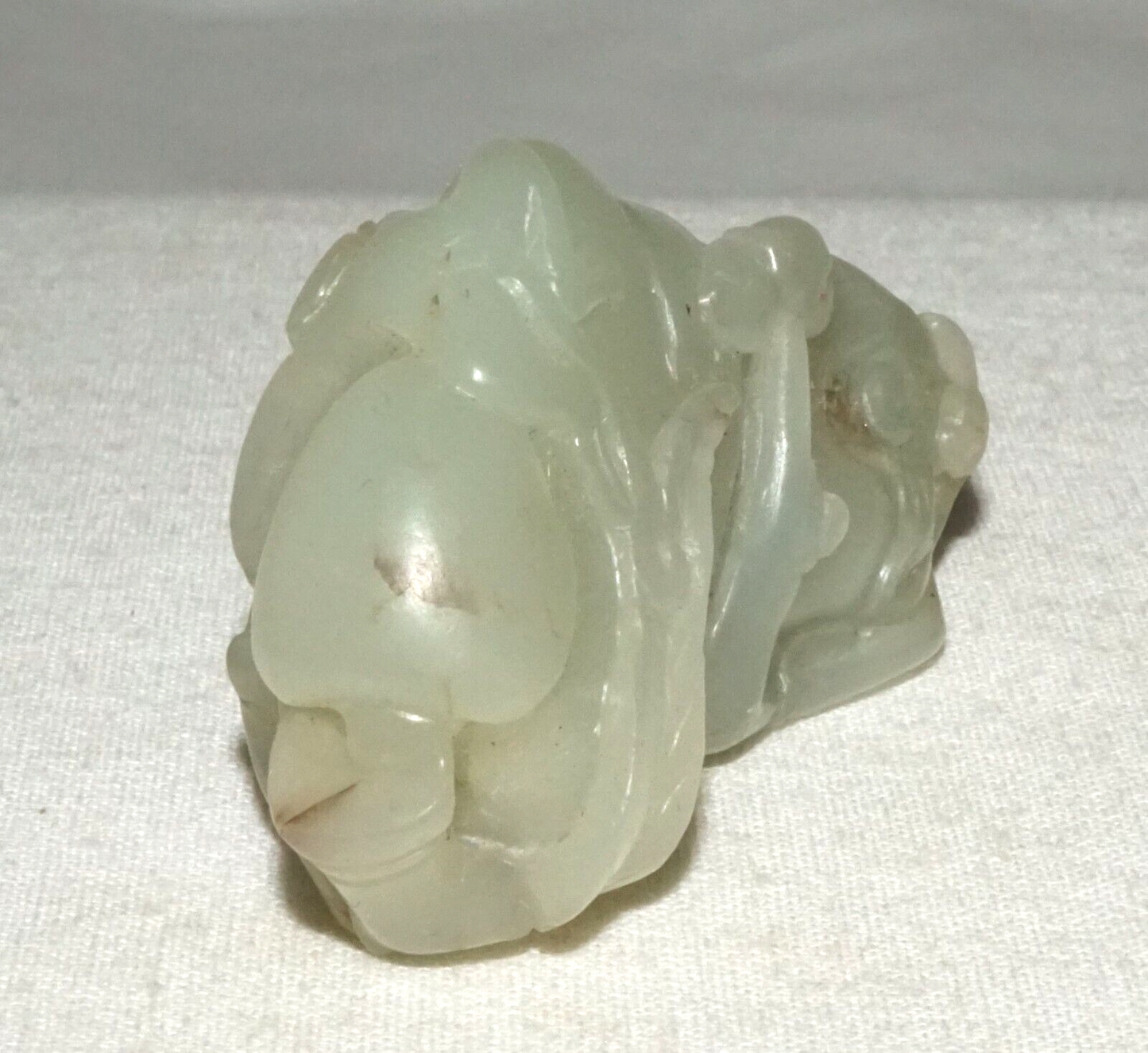 Antique Chinese Finely Carved Nephrite Jade Double Monkey & Peach Motif (InS)L5