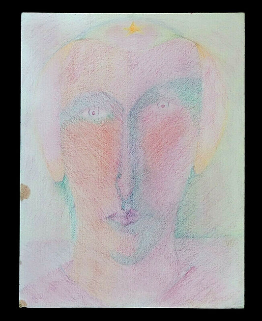 France HI Outsider Art Color Pencil Painting Portrait by Claude Vedel (EtJ)#49