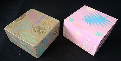 2x 1980s Haitian Wooden Covered Boxes w. Painted Floral Motif (Stea)