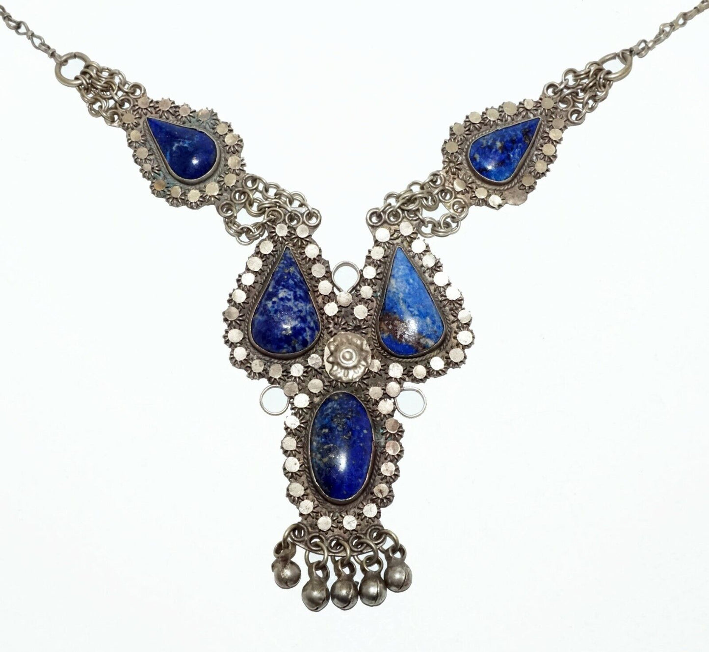 Vintage S.E. Asian Silver Tribal Necklace set w. 5x Lapis Accents (RoA) #1