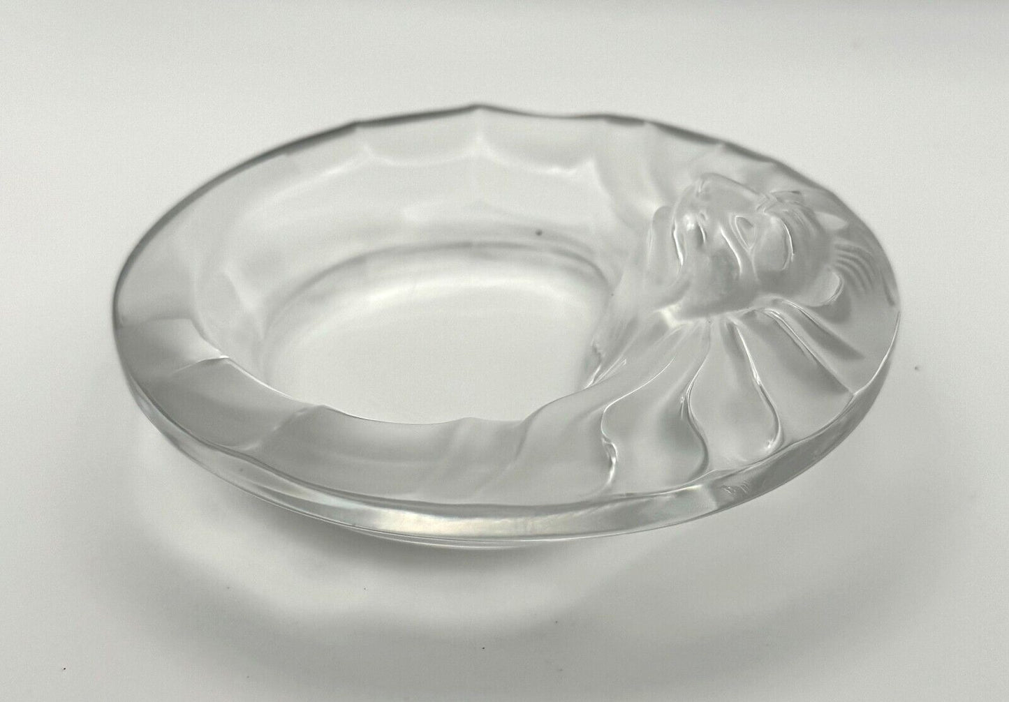 Vintage- French Lalique Crystal Lion Ashtray or Valet / Jewelry Dish