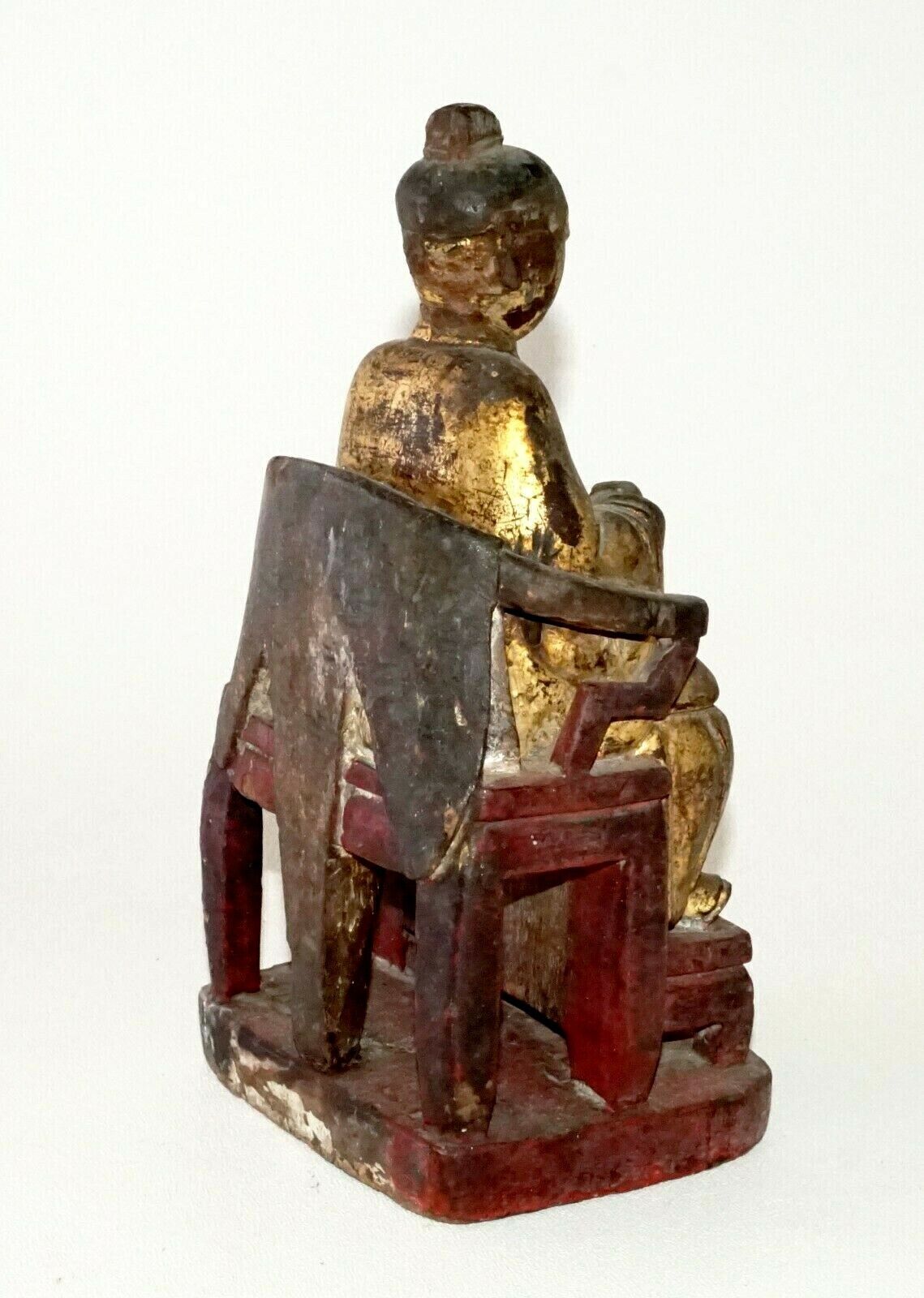 17/18C Chinese Gilt Wooden Folk Carving Seated Deity (MeE)