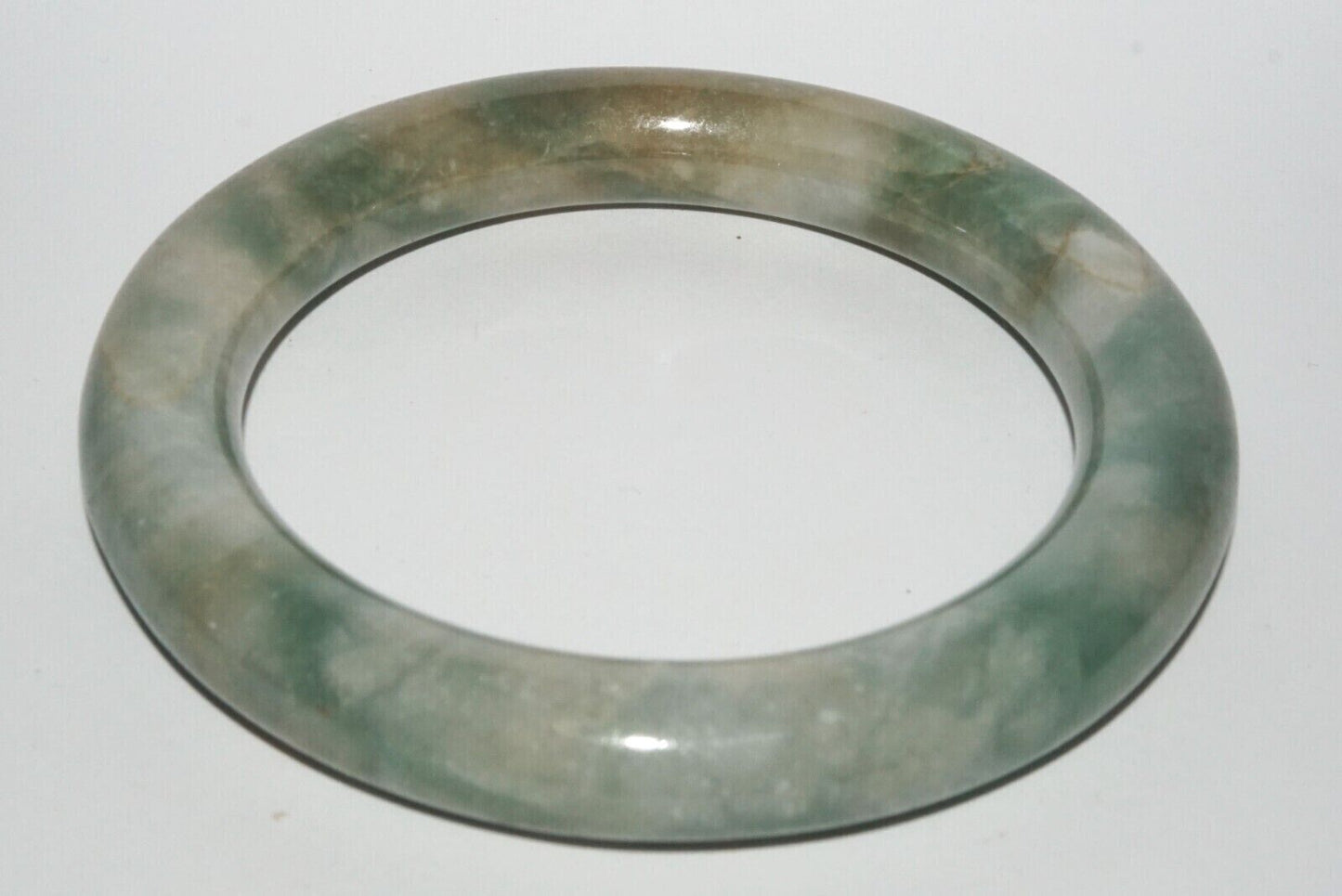 Vintage Chinese Mottled Green Jadeite Jade Bangle Bracelet (LeS) B6