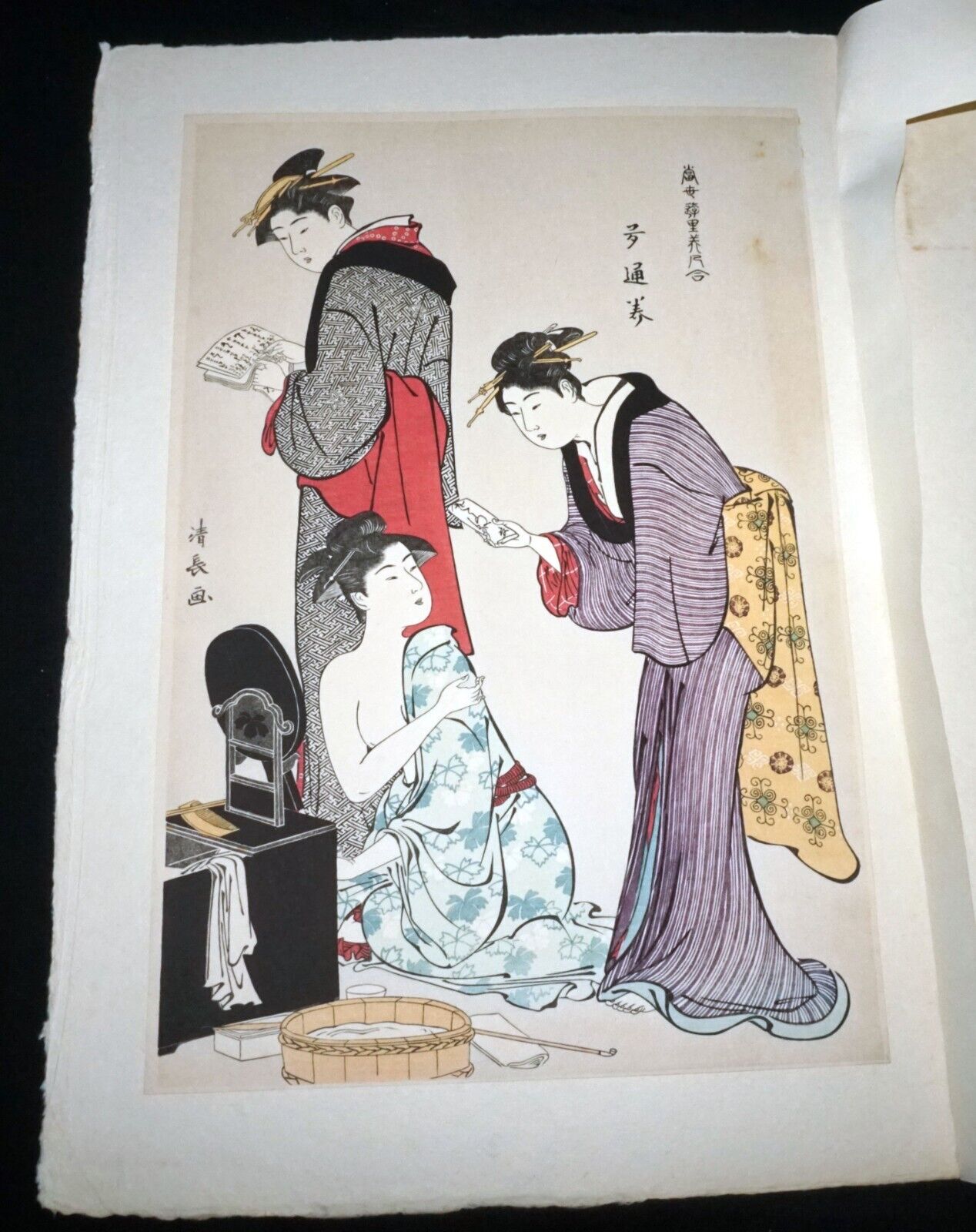 Vintage Japanese Woodblock Repro Print Tatsumi Geisha by Torii Kiyonaga (OdC)