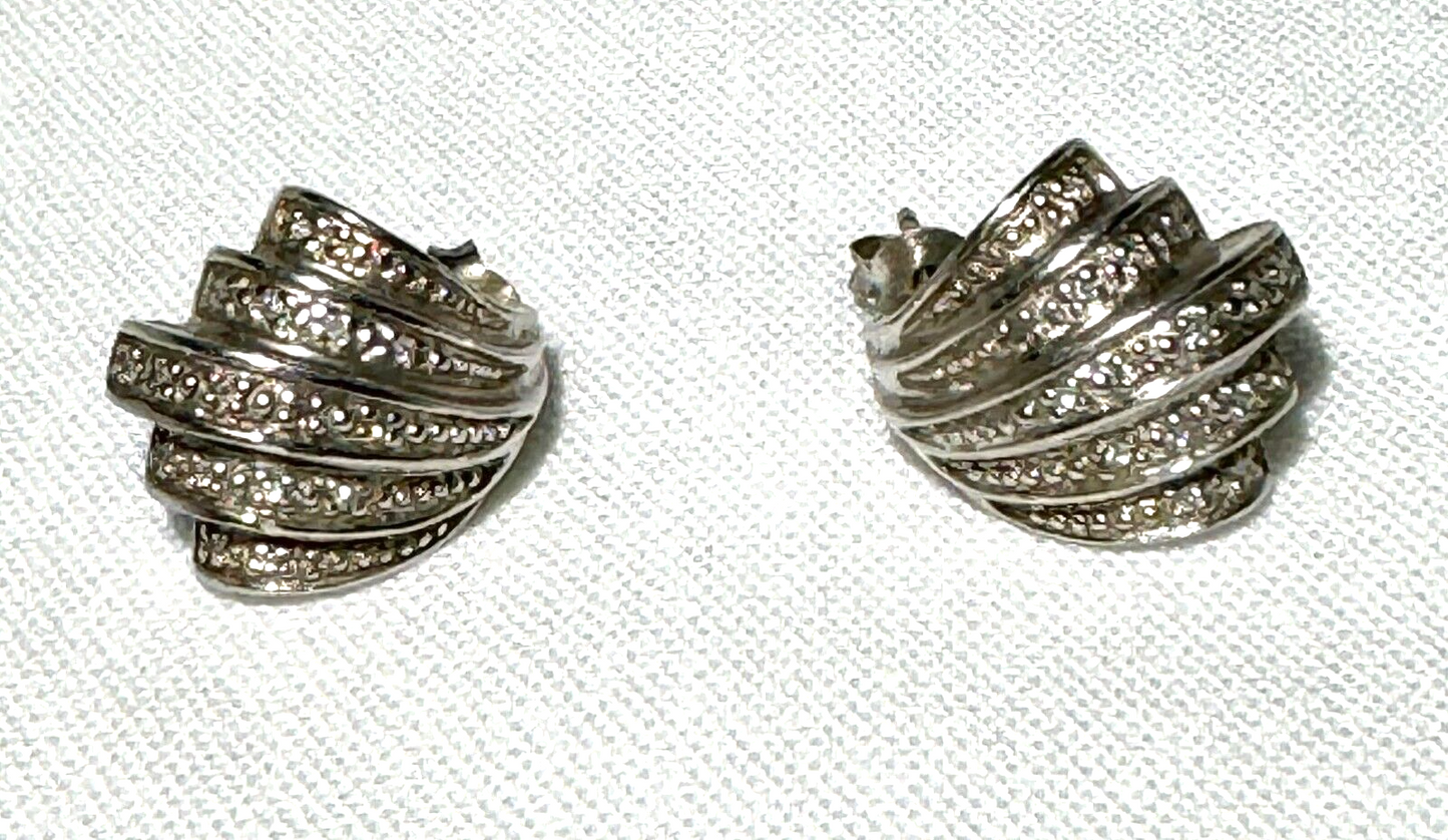 Vintage Thai Sterling Silver 925 Beaded Open Crescent Earrings (KiL)7