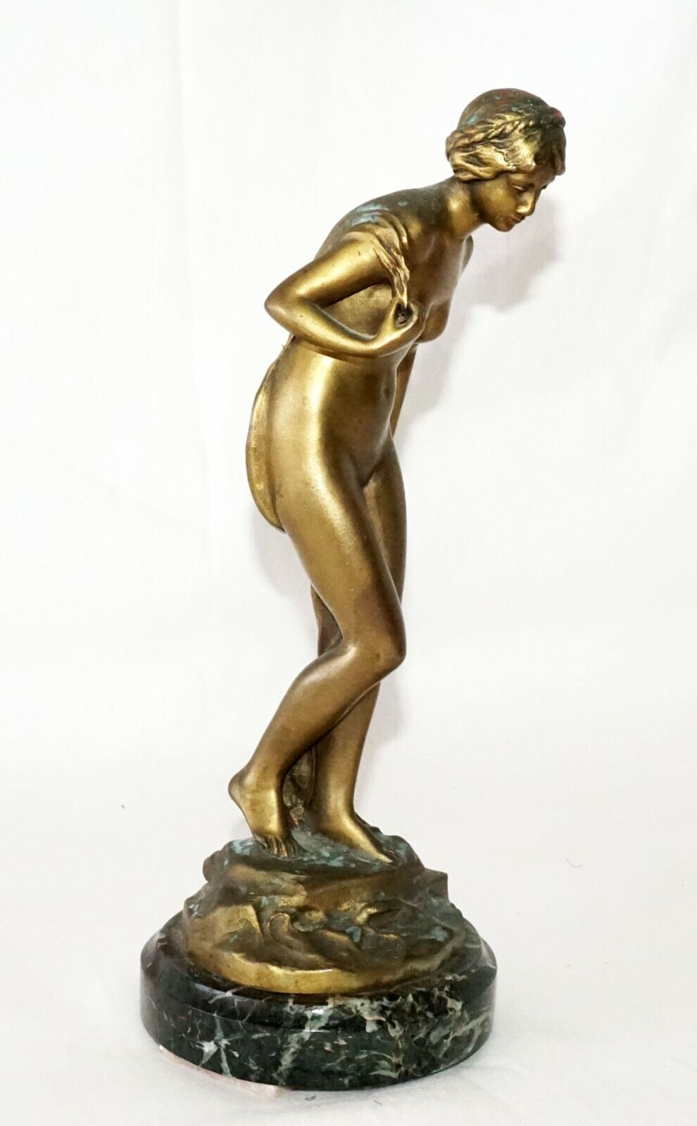 1900 German Bronze Sculpture Die Badende The Bather by Ludwig Eisenberger (ScI)