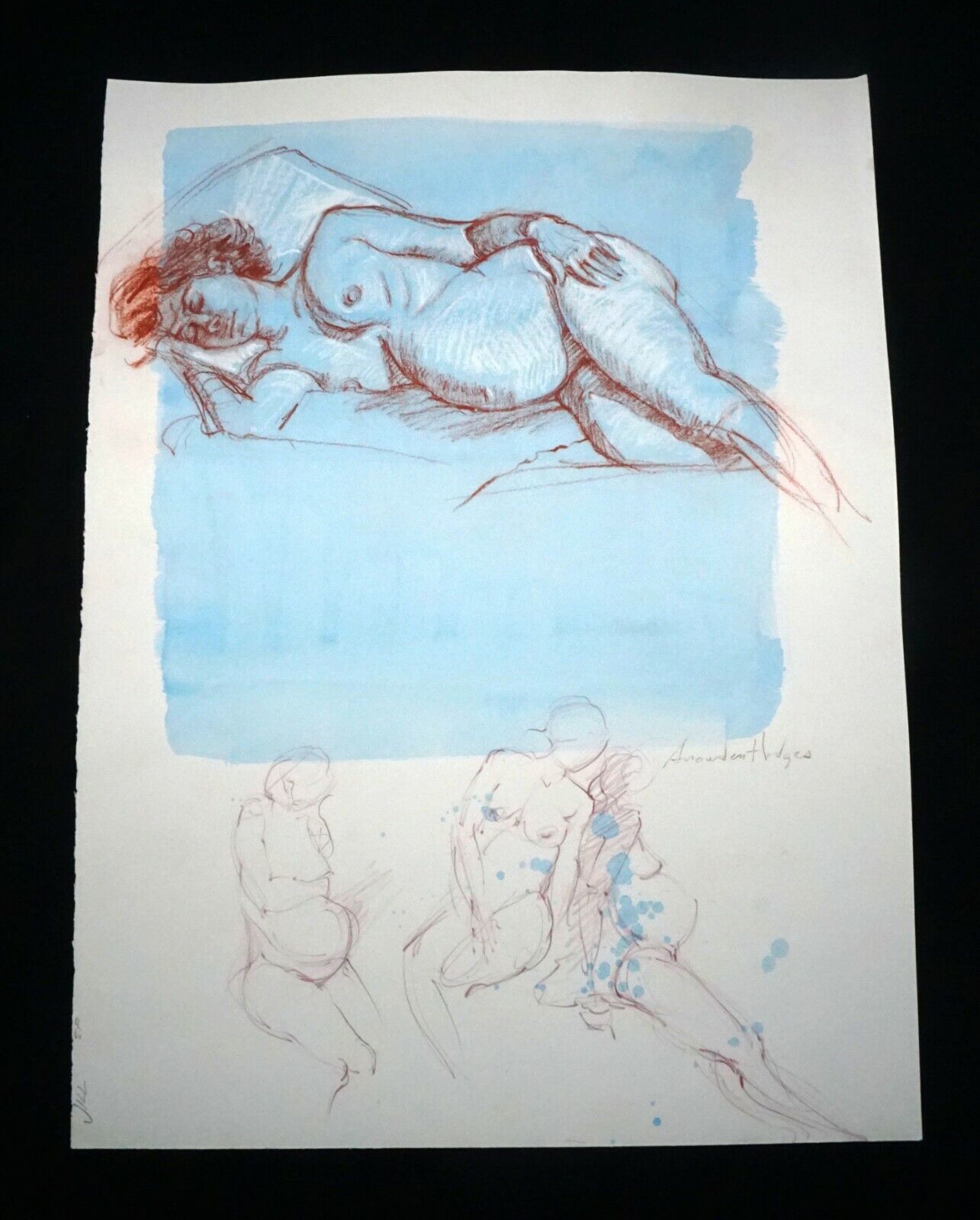 Hawaii Mixed Media Wash Painting Pregnant Female Nude Snowden Hodges (Sho)#141