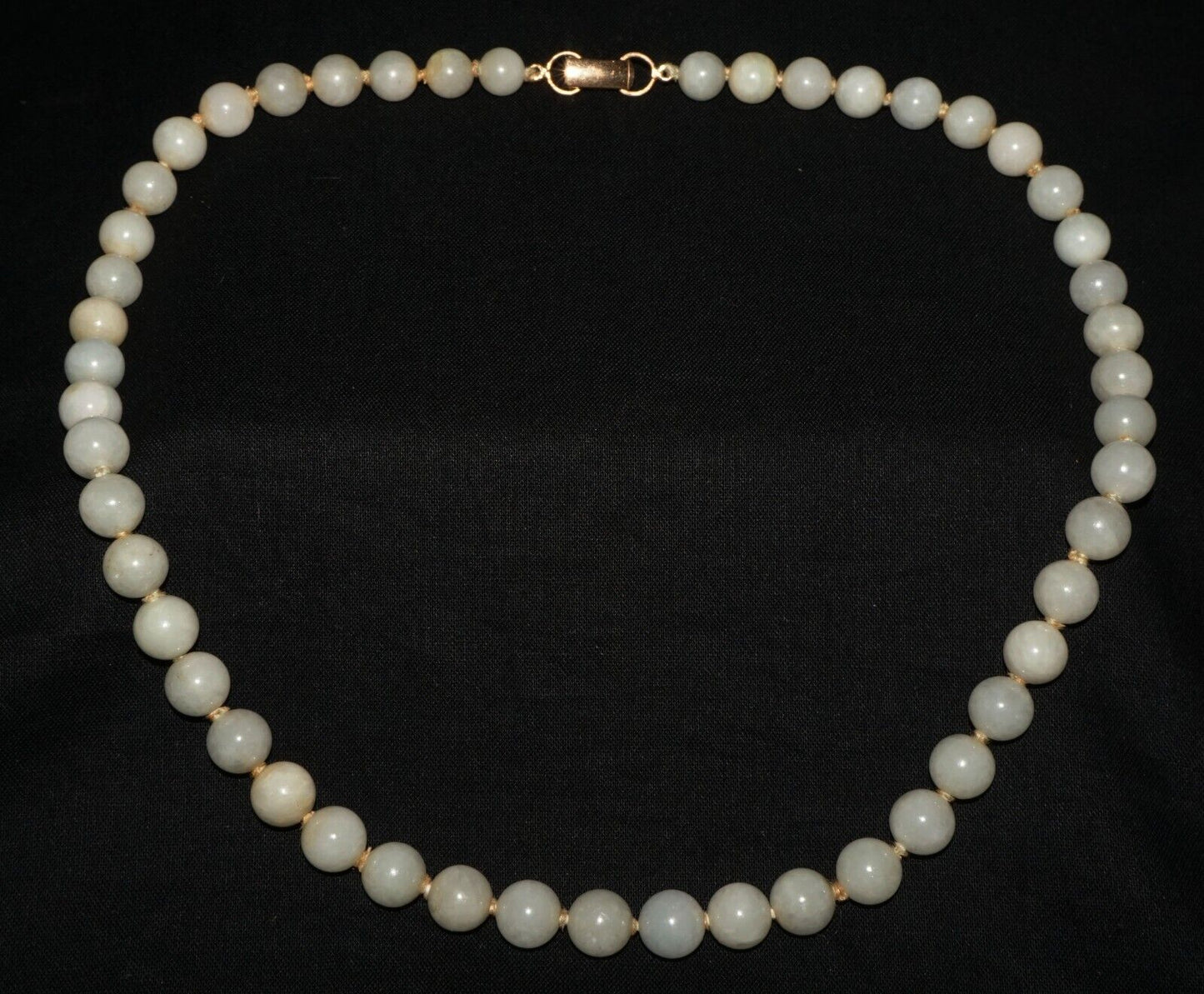 Vintage Chinese Off White Pale Green Jade Bead Necklace w. G. Plated Clasp (CoM)