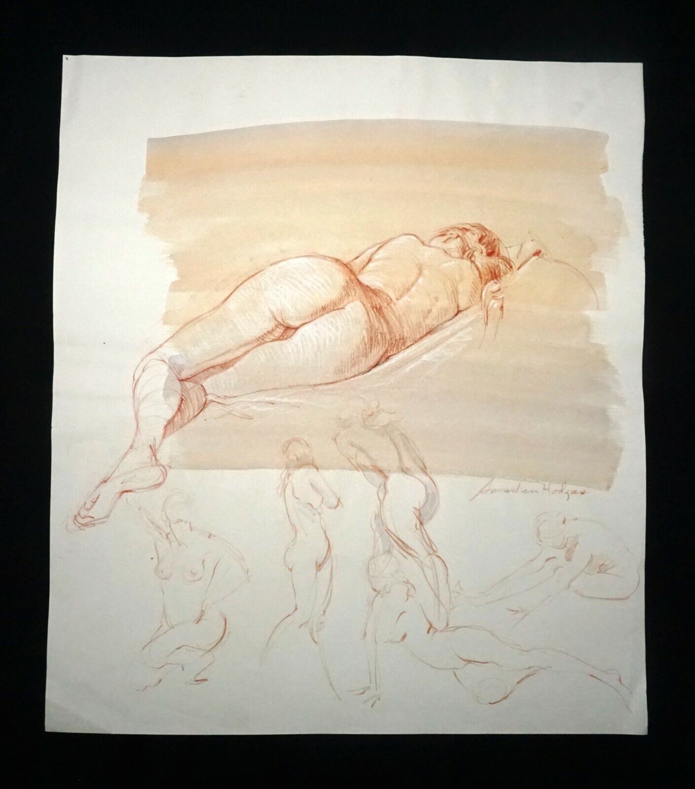 Hawaii Mixed Media Wash Painting Sleeping Female Nude Snowden Hodges (Sho)#107