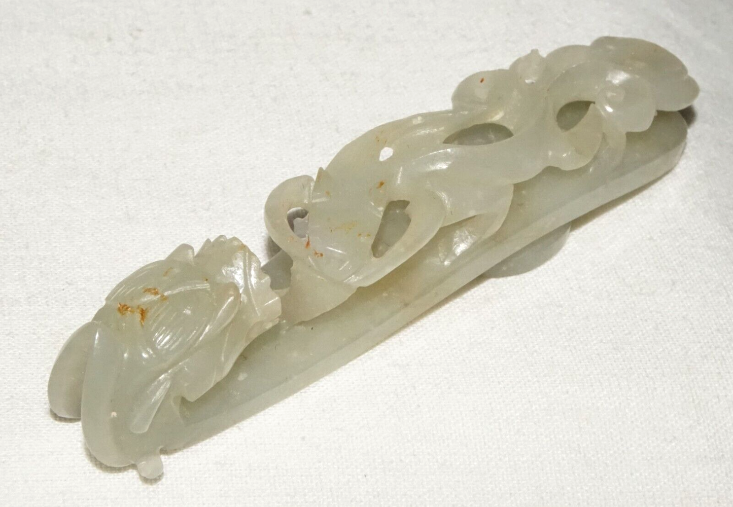 Antique Chinese Grey Green Nephrite Jade Dragon Belt Hook (UVi)#1