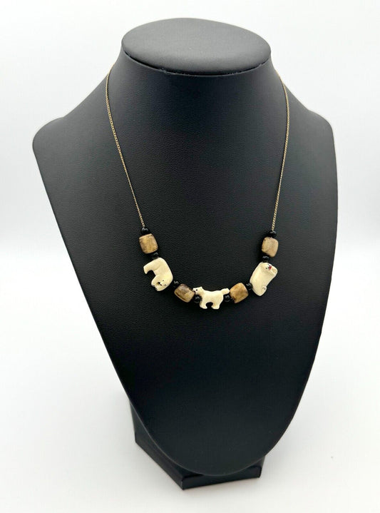 RARE Vtg Alaskan 10k Y Gold Chain Necklace w Polar Animal Beads 15 inches (HoJ)