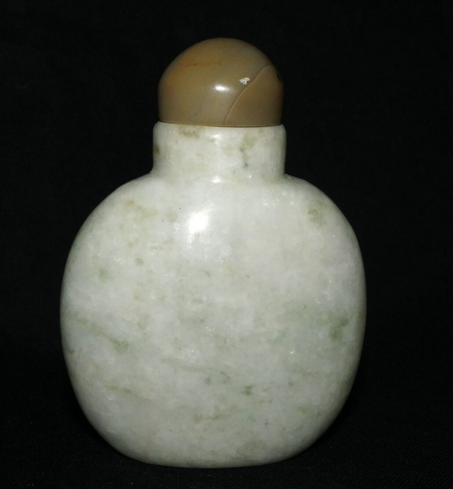 Vintage Chinese White & Green Jadeite Jade Snuff Bottle w. Agate Stop (LeS) G11