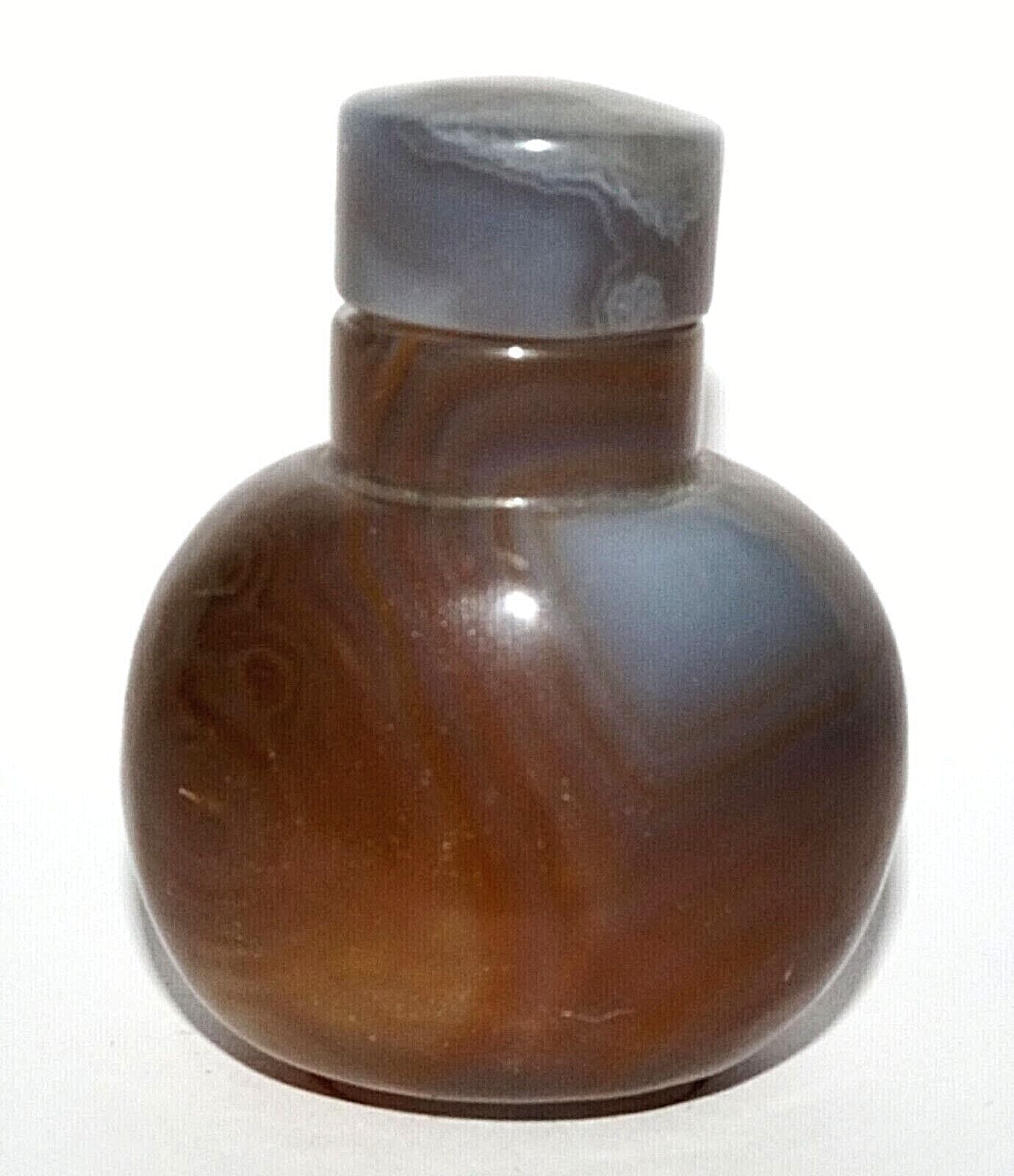 Vintage Chinese Banded Agate Snuff Bottle & Matching Big Stopper (LeS) G16