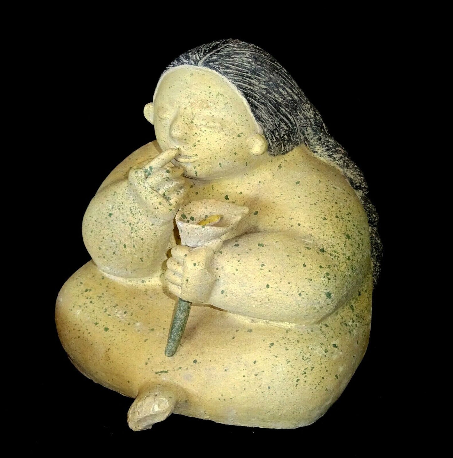 Vintage Pottery Sculpture Seated Voluptuous Girl Fernando Botero-esque (DoC)