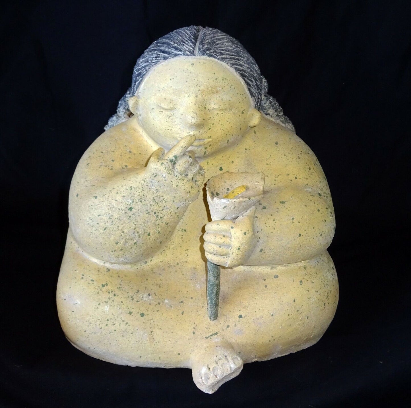 Vintage Pottery Sculpture Seated Voluptuous Girl Fernando Botero-esque (DoC)