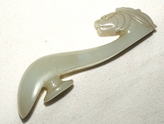 Antique Chinese Grey Green Nephrite Jade Dragon Belt Hook (UVi)#10