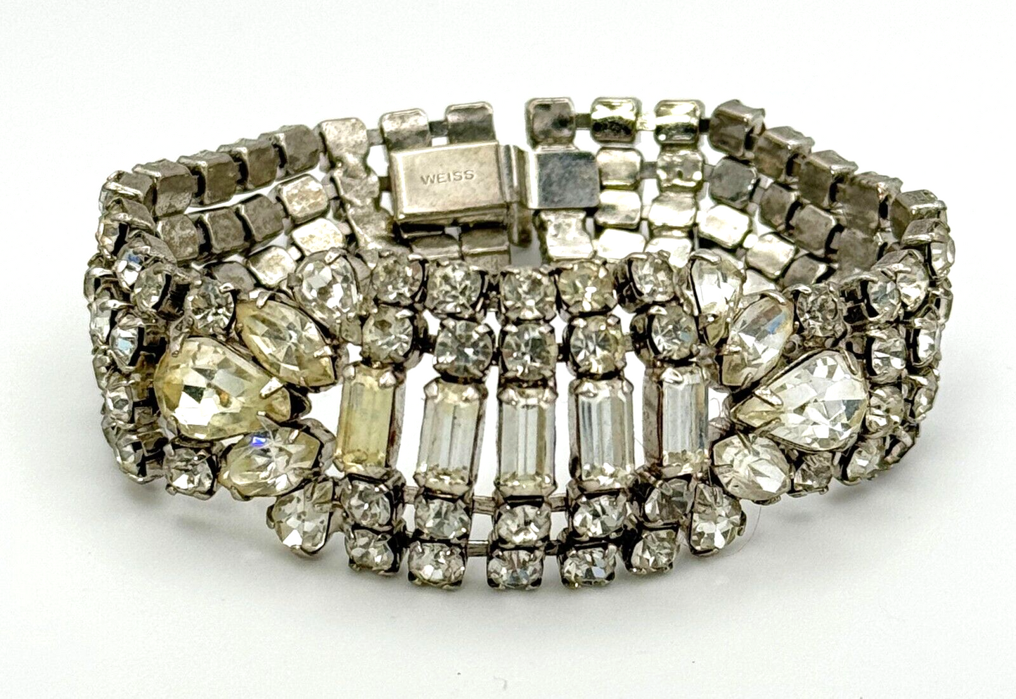 Vintage Weiss Rhinestone Bracelet w Round & Baguette Stones (McC)