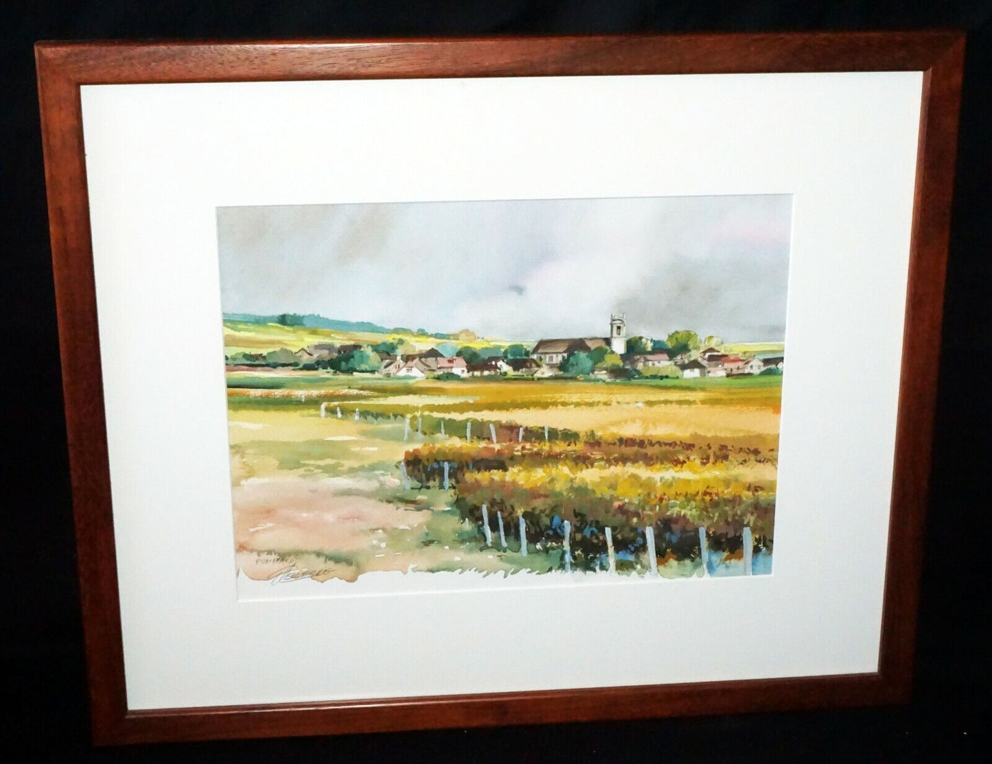 1990s French Burgundy Watercolor Painting Pommard Village Gerard Leserre (TaE)