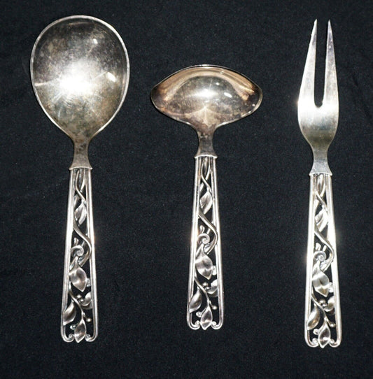 Vtg. W&S Sorensen Sterling Silver 3 Piece Serving Set Ladle, Fork & Spoon (AHB)