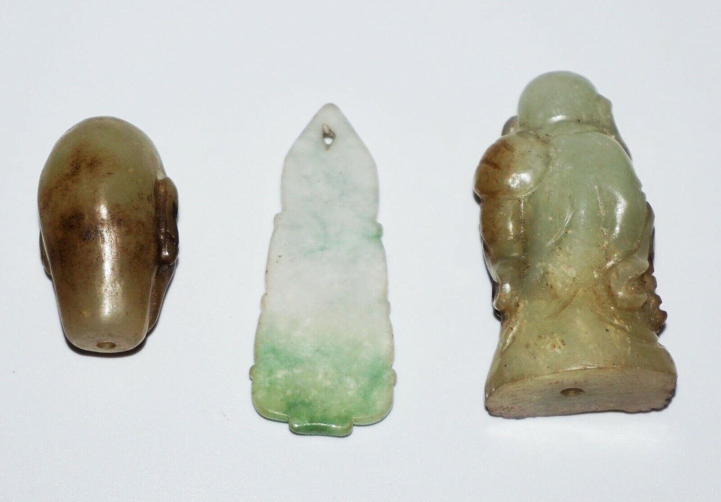 3x Chinese Hard-stone & Jade Carvings Buddha, Kwan Yin, Head Pendant (NoN)P26