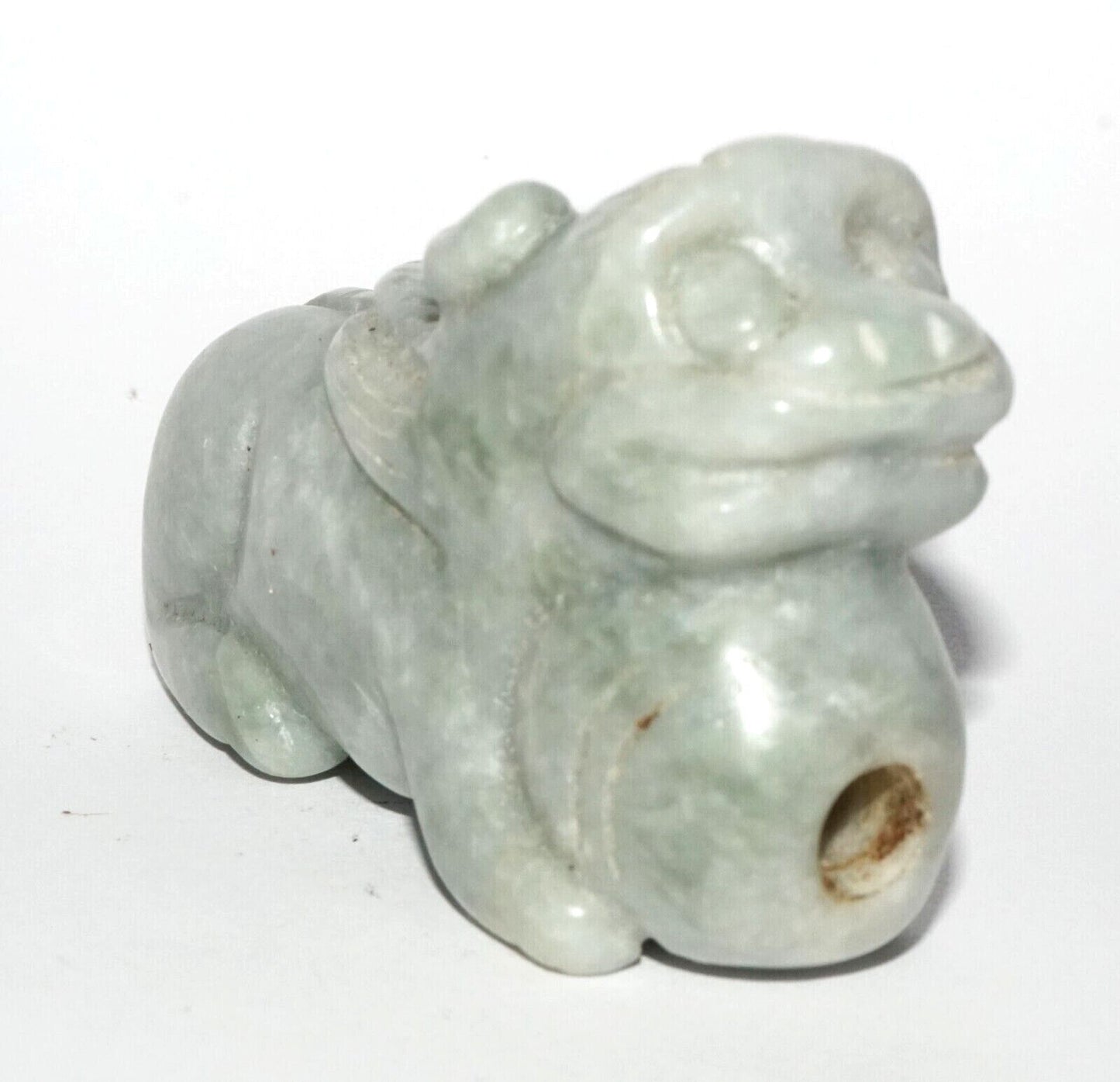 Vintage Chinese Jadeite Jade Carved Snuff Bottle w. Foo Dog & Ball (LeS) G12