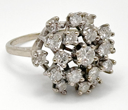 Vintage 14k White Gold Beehive Diamond Cluster Ring Sz. 9 1/2 (LeD)