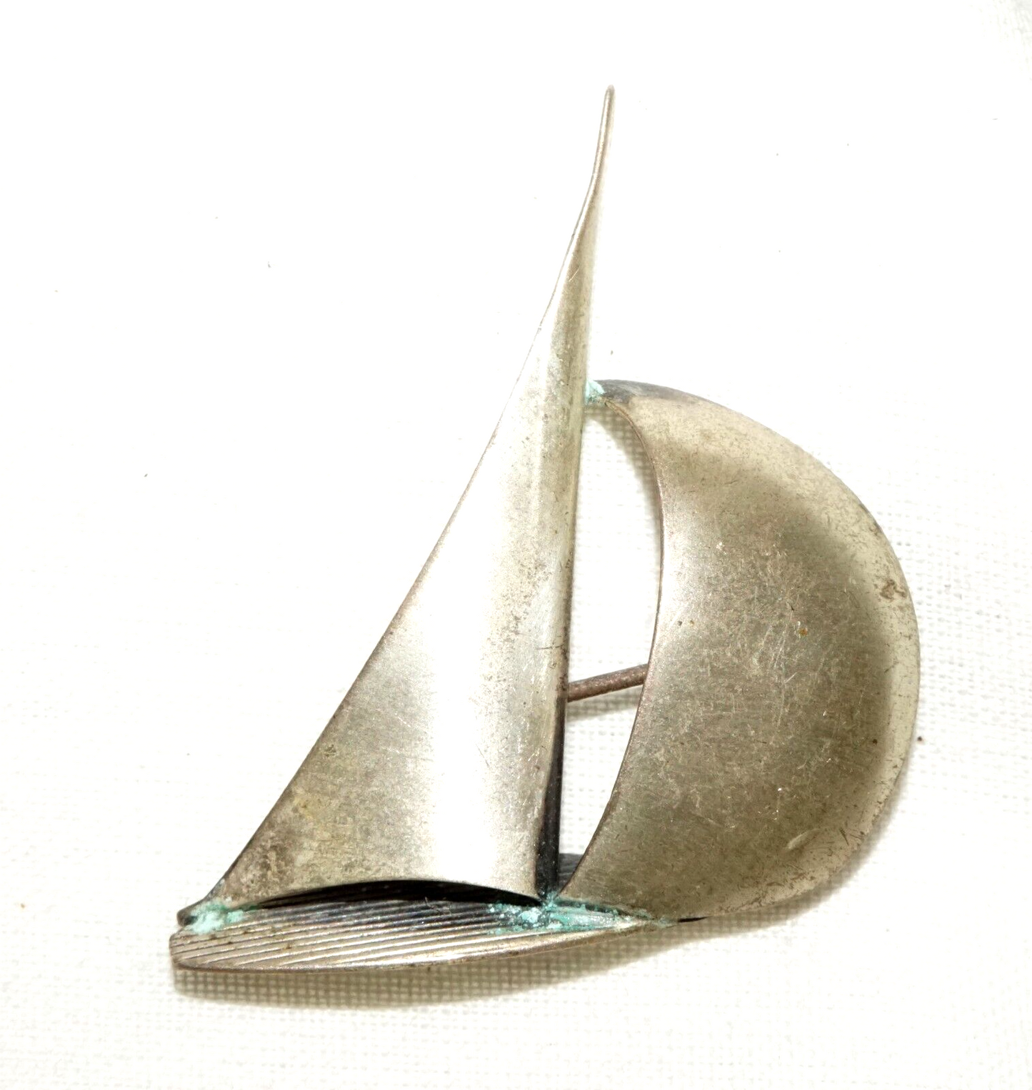 Vintage US Modernist Sterling Silver Brooch Pin w. Sailboat Motif by Beau (TuD)