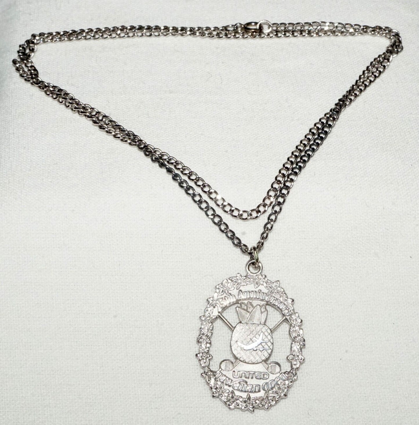 Vintage Sterling Silver Necklace w. 25th Anniversary Hawaiian Open Pendant (OdC)