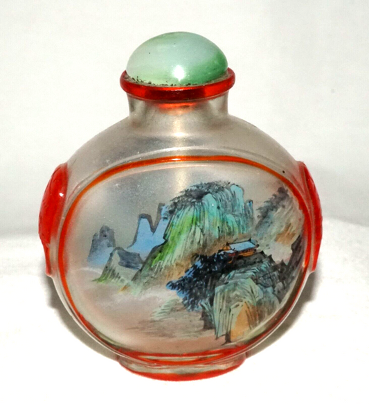 Vintage Chinese Reverse Painting Snuff Bottle w. Landscape Motif (FeH)