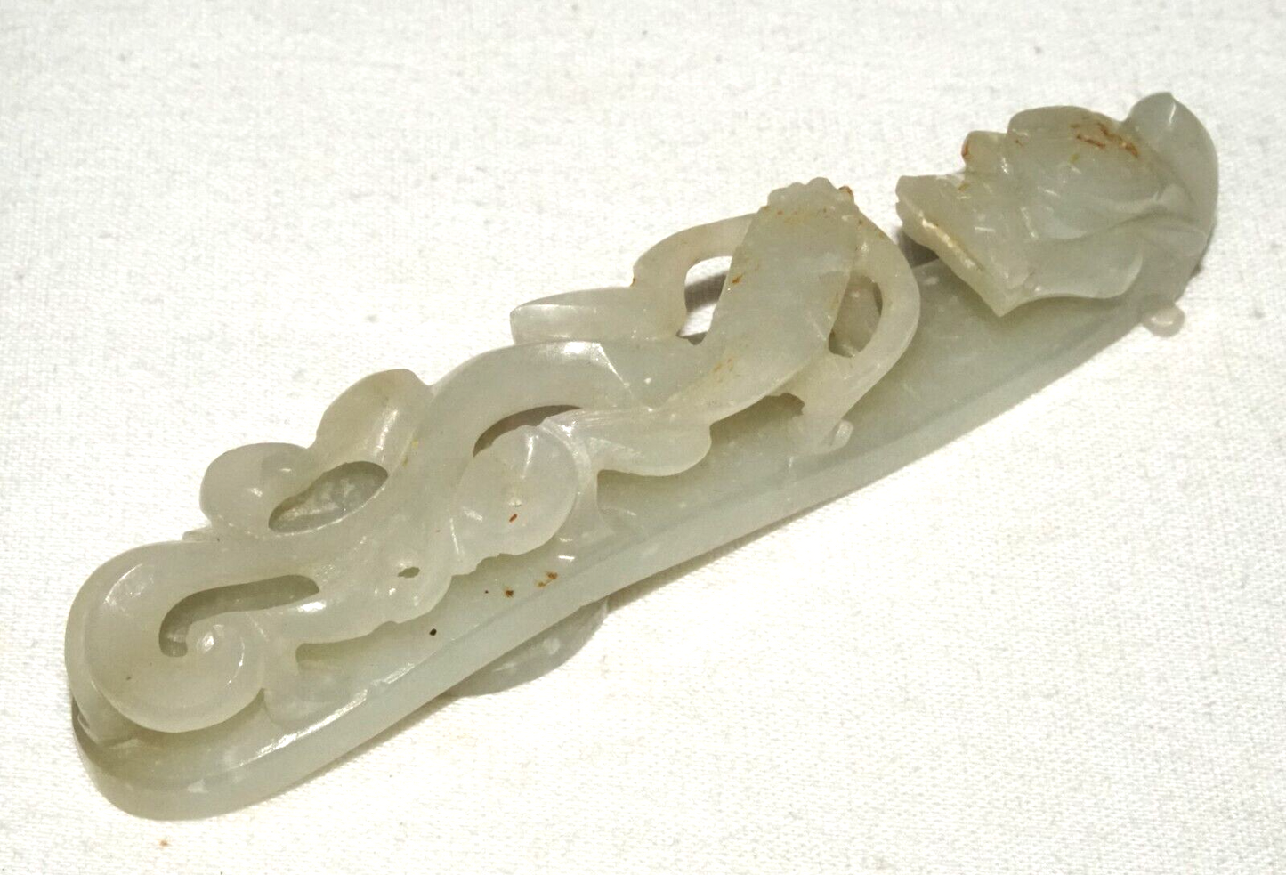 Antique Chinese Grey Green Nephrite Jade Dragon Belt Hook (UVi)#1