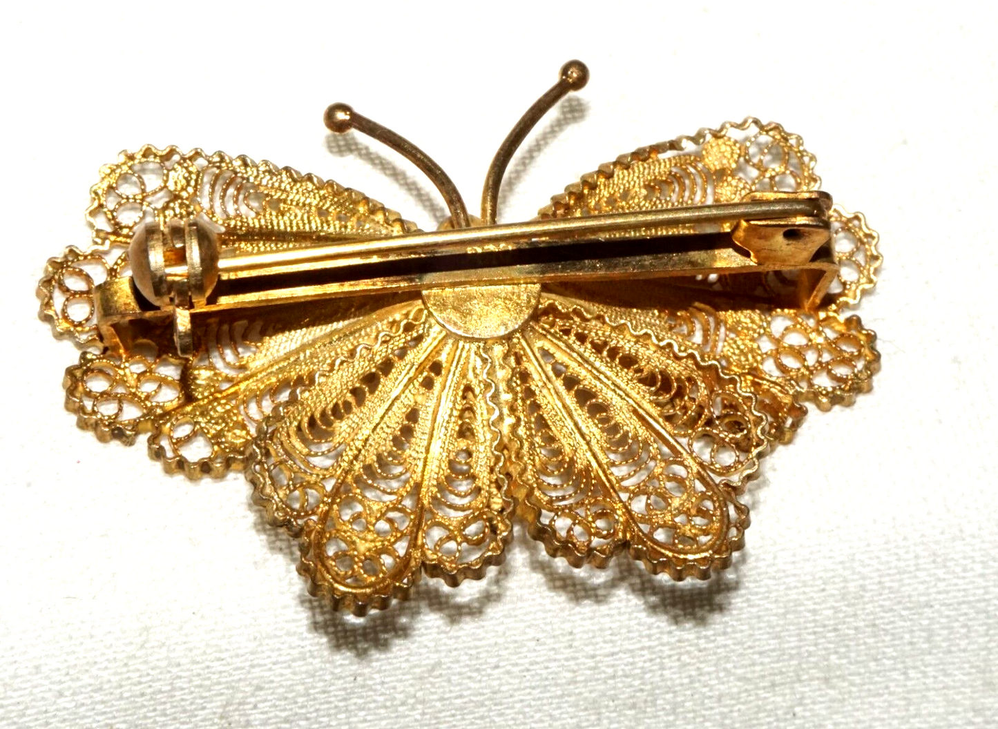 Vintage Gold-Washed 800 Silver Filigree Butterfly Brooch Pin (InS)#L1