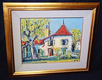 '50s Swiss Oil Heavy Impasto Painting "Villa" by Samuel Melchert (1916-1994)(Rud