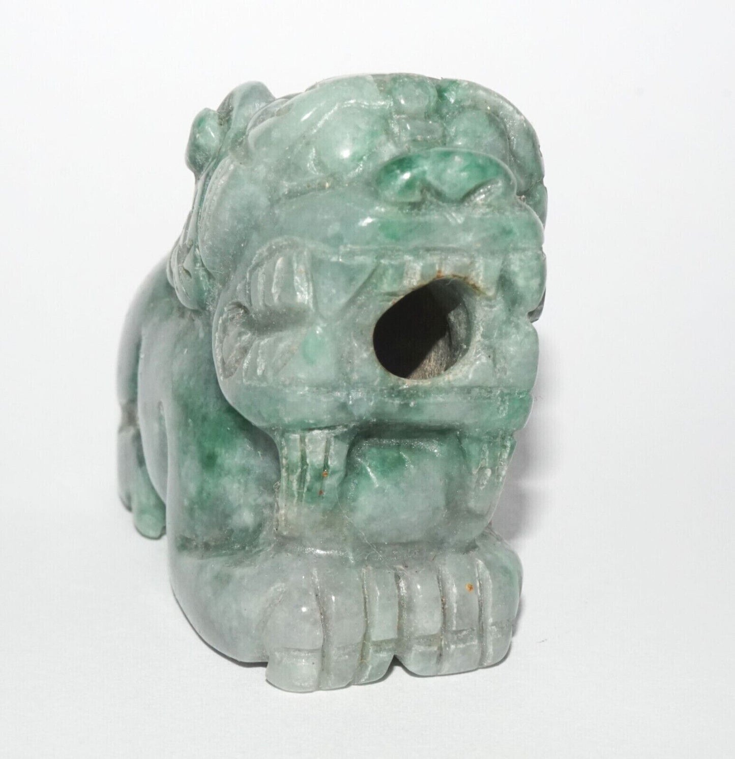 Vintage Chinese Jadeite Jade Carved Snuff Bottle w. Resting Foo Dog (LeS) G12