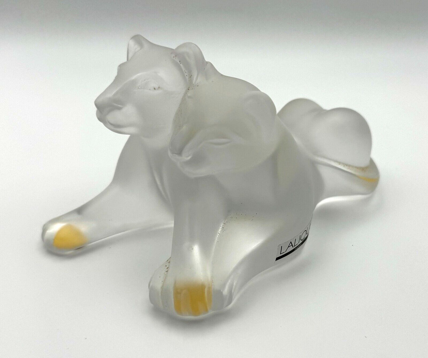 Vintage French Lalique Crystal Tambwee Lion Cubs Figurine Signed (TuC)