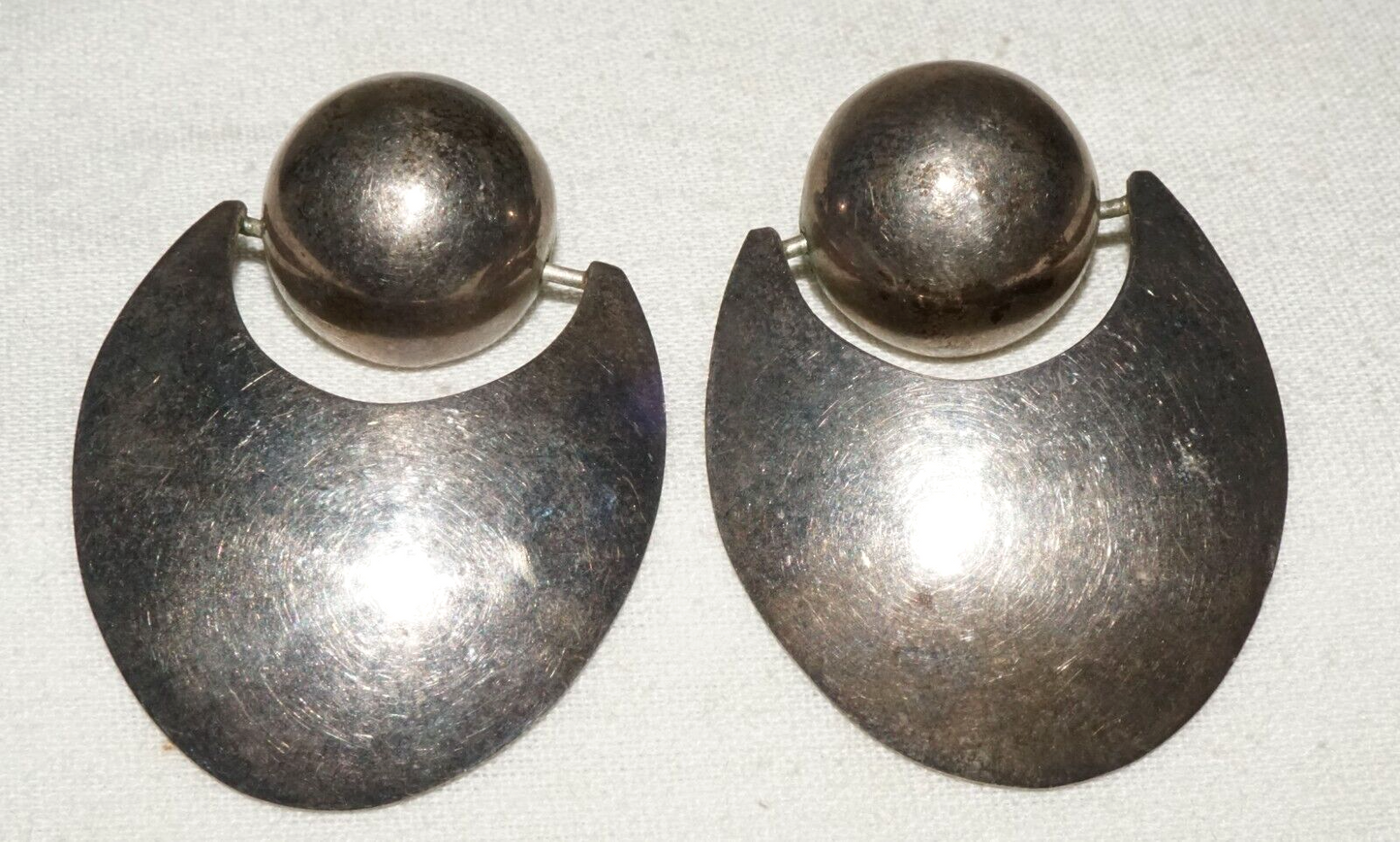 Vintage Mexican Sterling Silver Modernist Style Dangle Earrings (KiL)