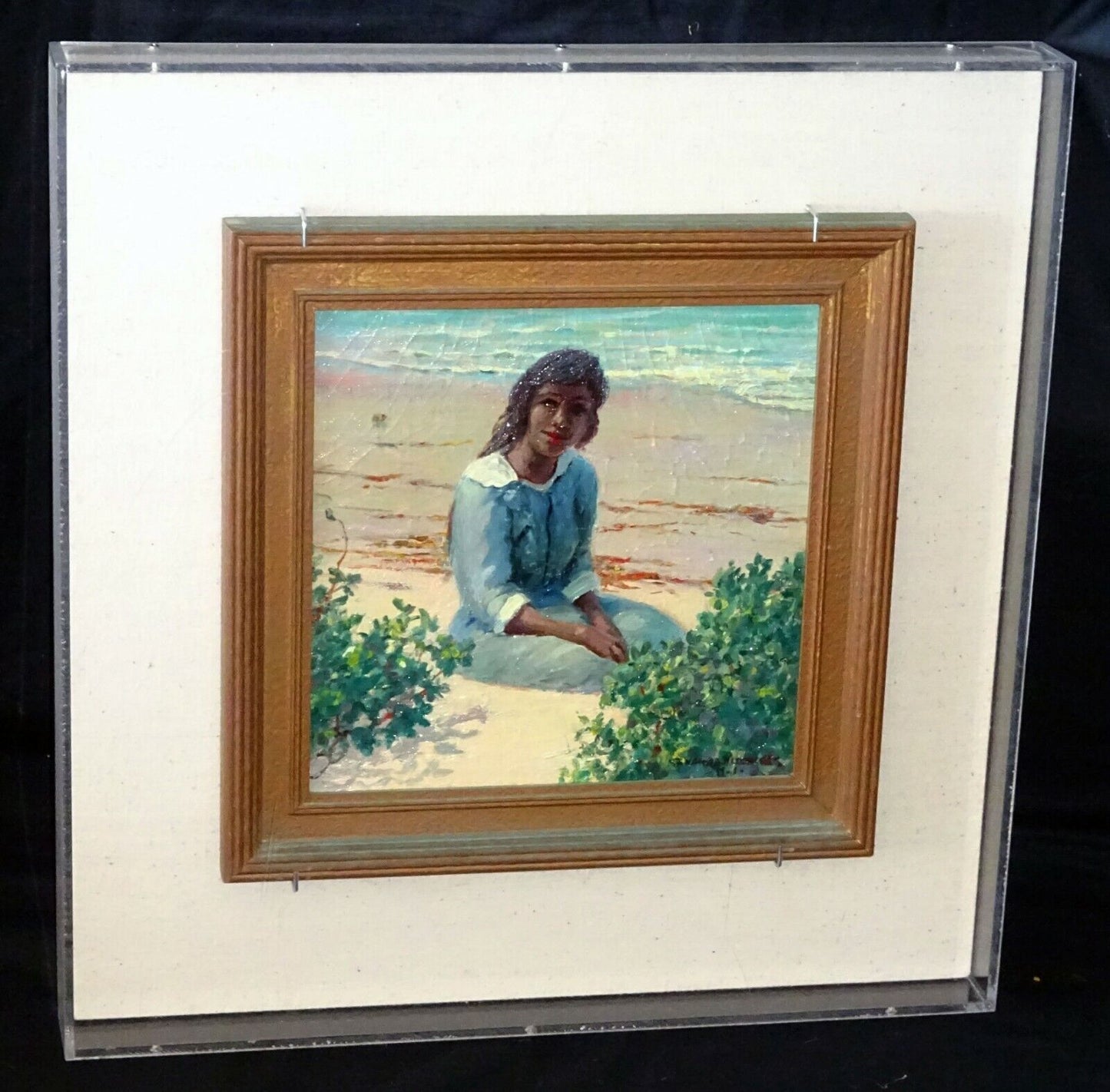 1920s Hawaii Oil Painting Young Girl on the Beach by D. Howard Hitchcock (BrB)