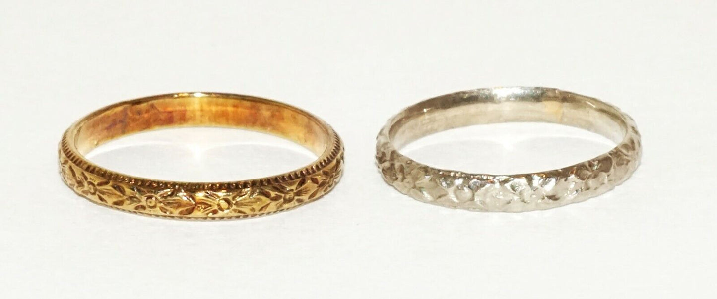 2Pc Antique US 14k/10K Yellow & White Gold Mini Rings Sz 0.25 & Smaller (HaL)#8