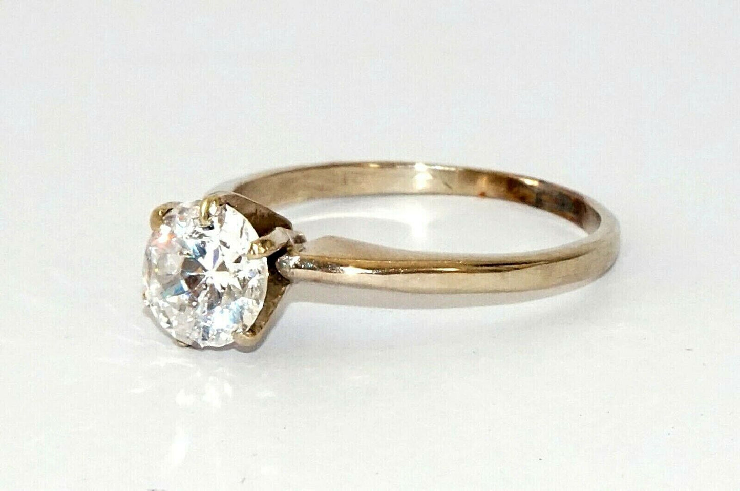 Vintage 14k White Gold Engagement Ring Sz.6.75 w. 1ct. Cubic Zirconia Accent (*)